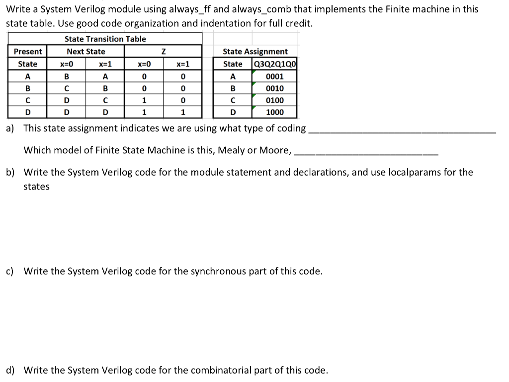 Solved Write a System Verilog module using always_ff and | Chegg.com