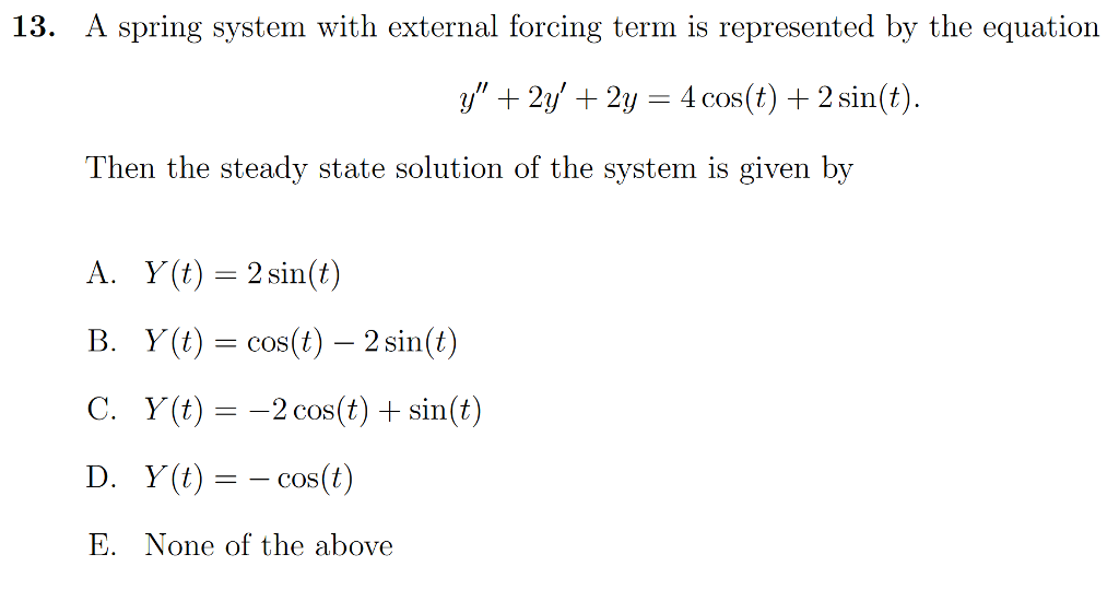 Solved 13. A spring system with external forcing term is | Chegg.com