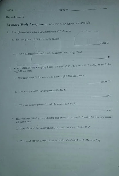 advance study assignment analysis of an unknown chloride