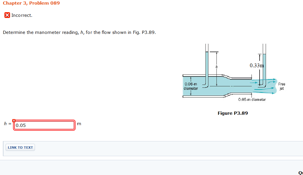 Solved Determine the manometer reading, h, for the flow