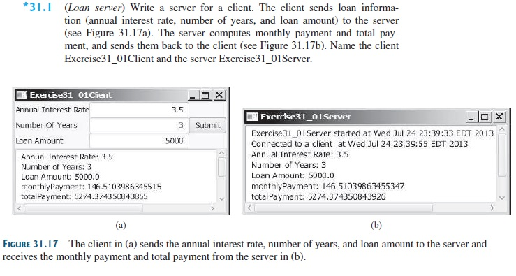 Write a server for a client. The client sends loan | Chegg.com