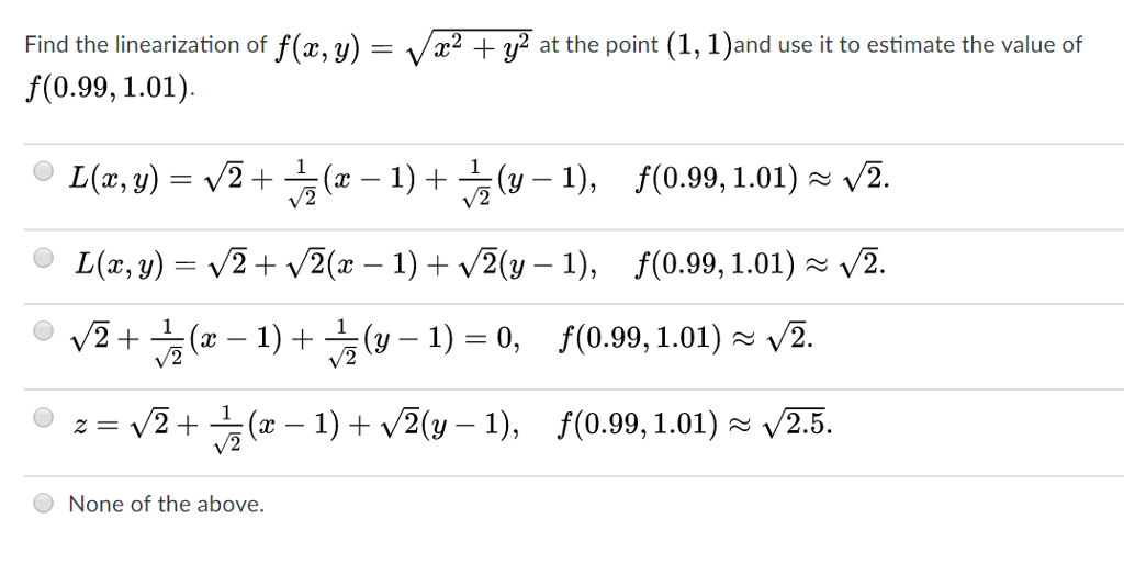 solved-find-the-linearization-of-f-x-y-squareroot-x-2-chegg