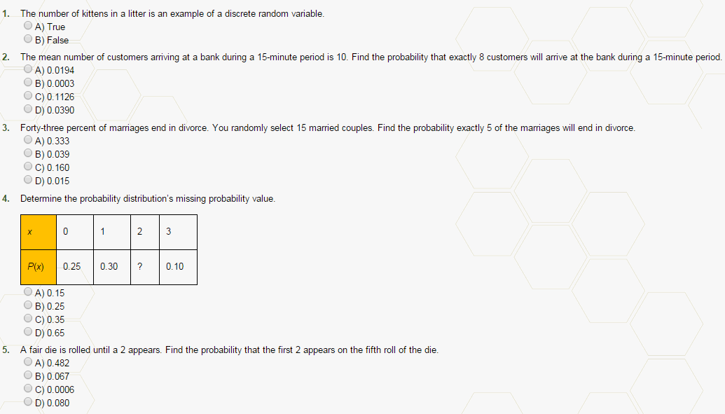 Solved 1. The number of kittens in a litter is an example of