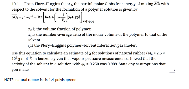 10.1 From FloryHuggins Theory, The Partial Molar