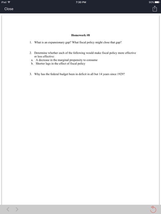 Solved What is an expansionary gap? What fiscal policy might