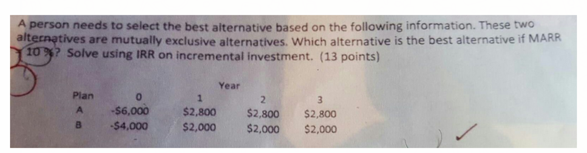 Solved A person needs to select the best alternative based | Chegg.com