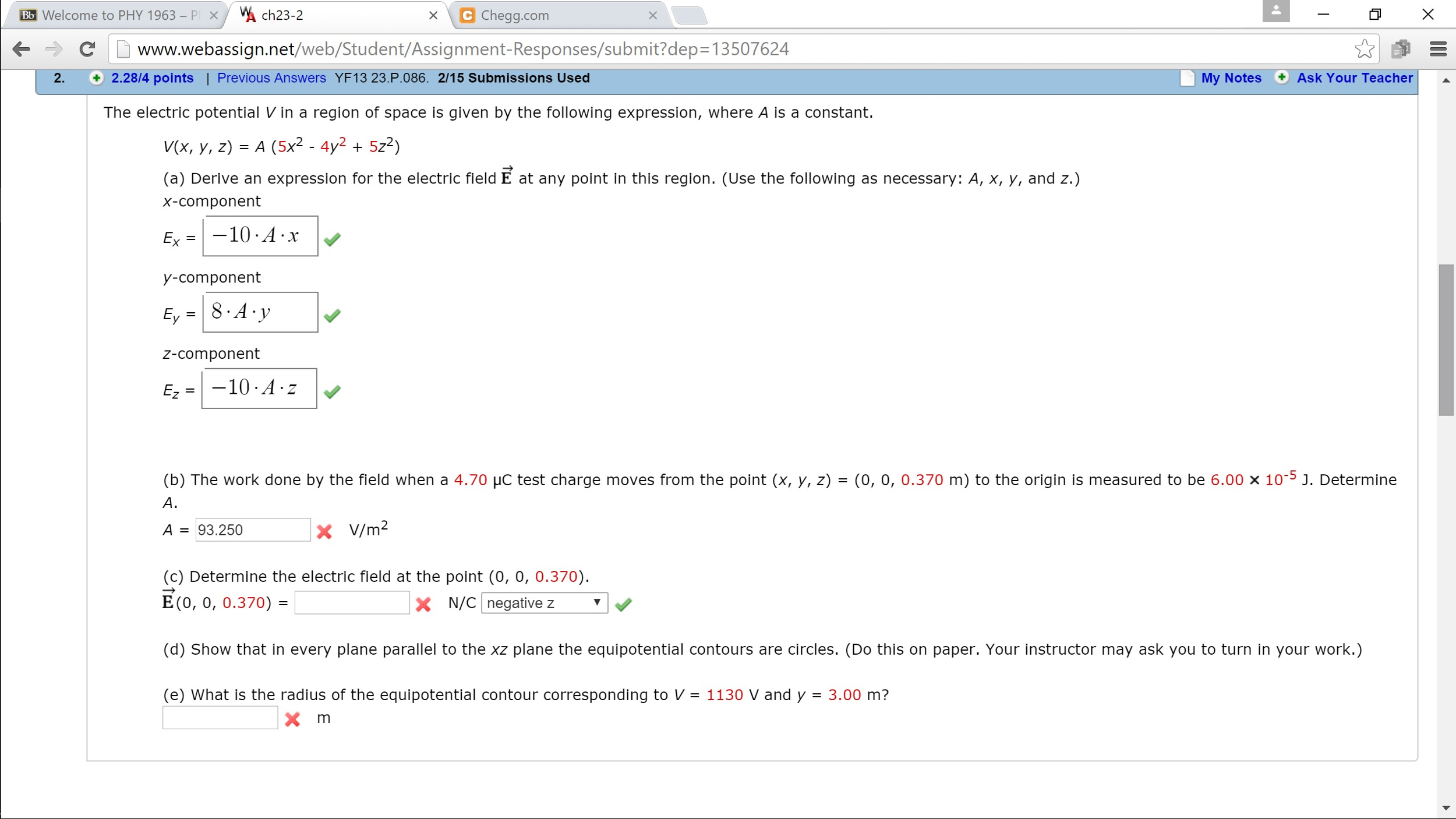 Solved The Electric Potential V In A Region Of Space Is