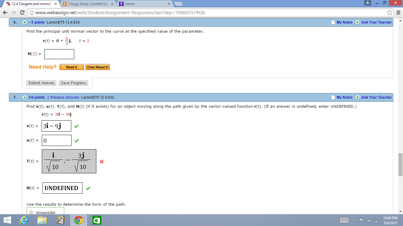 Solved #6 Find the principal unit normal vector to the curve | Chegg.com