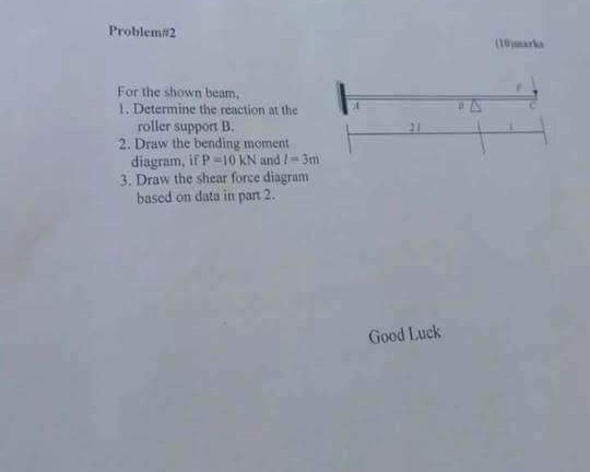 Solved Problemi#2 0mark For The Shown Beam, 1. Determine The | Chegg.com