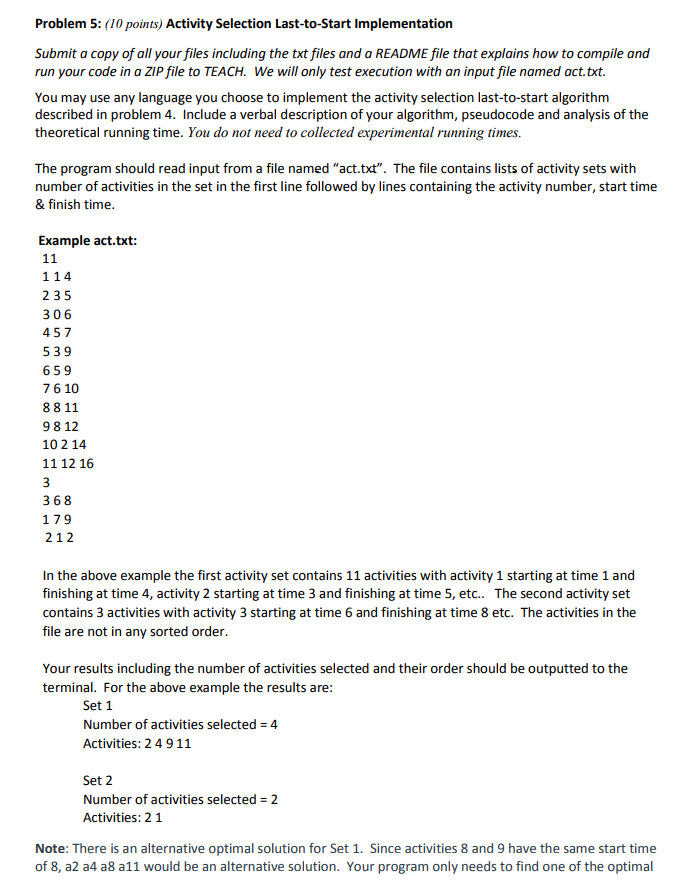Problem 5: (10 points) Activity Selection | Chegg.com