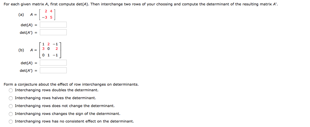 Solved For each given matrix A first compute det A . Then Chegg