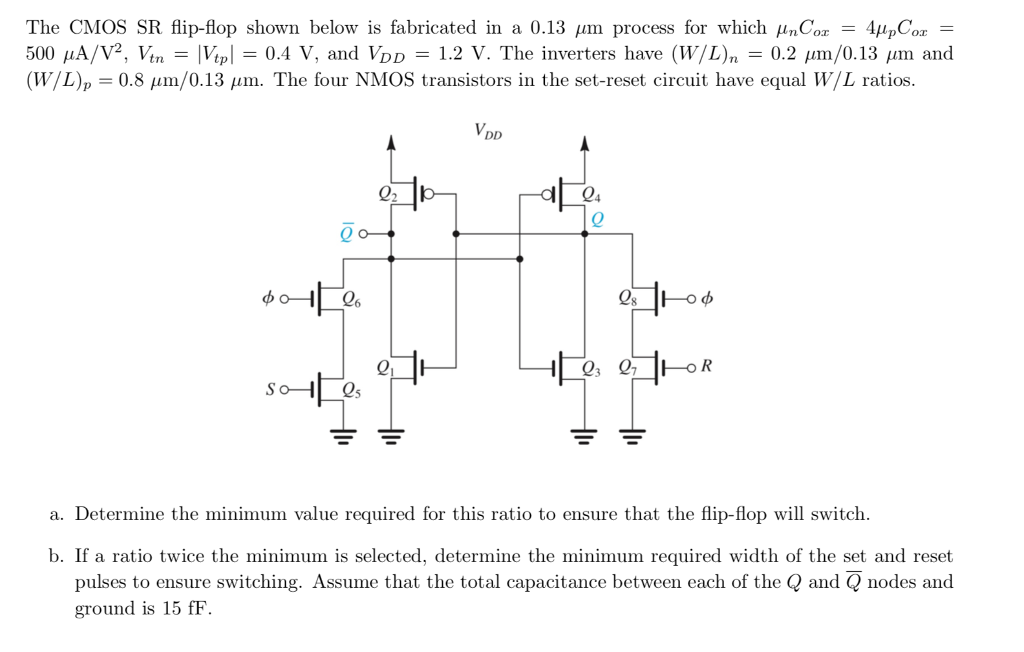 Solved The CMOS SR flip-flop shown below is fabricated in a | Chegg.com