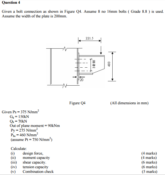 Solved Question 4 Grade 8.8 ) is used. Given a bolt | Chegg.com