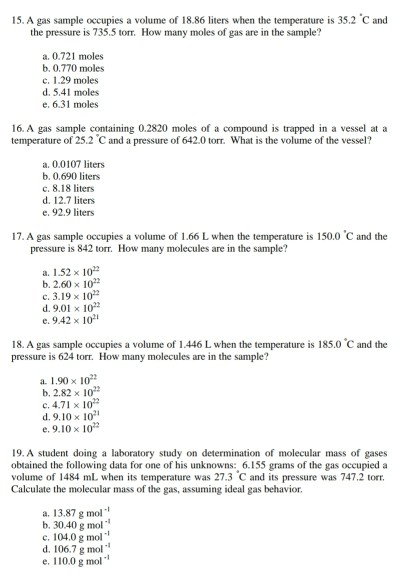 Solved 15. A gas sample occupies a volume of 18.86 liters | Chegg.com