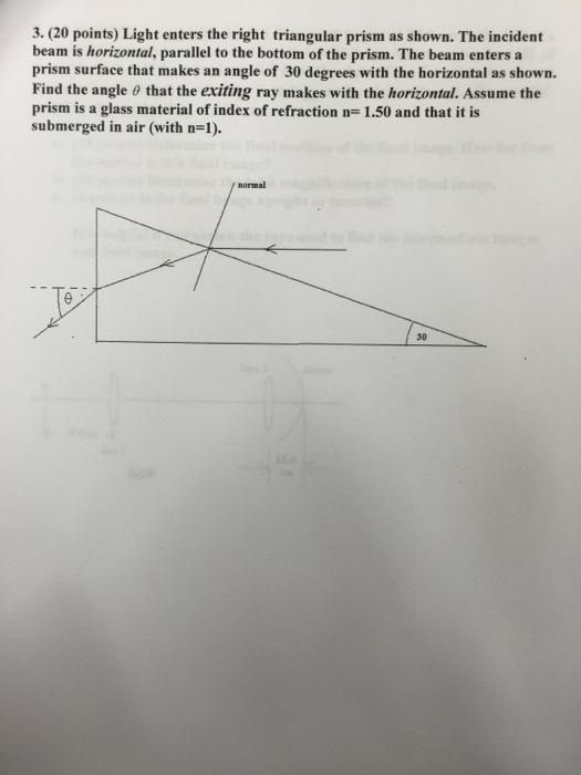 Solved Light enters the right triangular prism as shown. The | Chegg.com