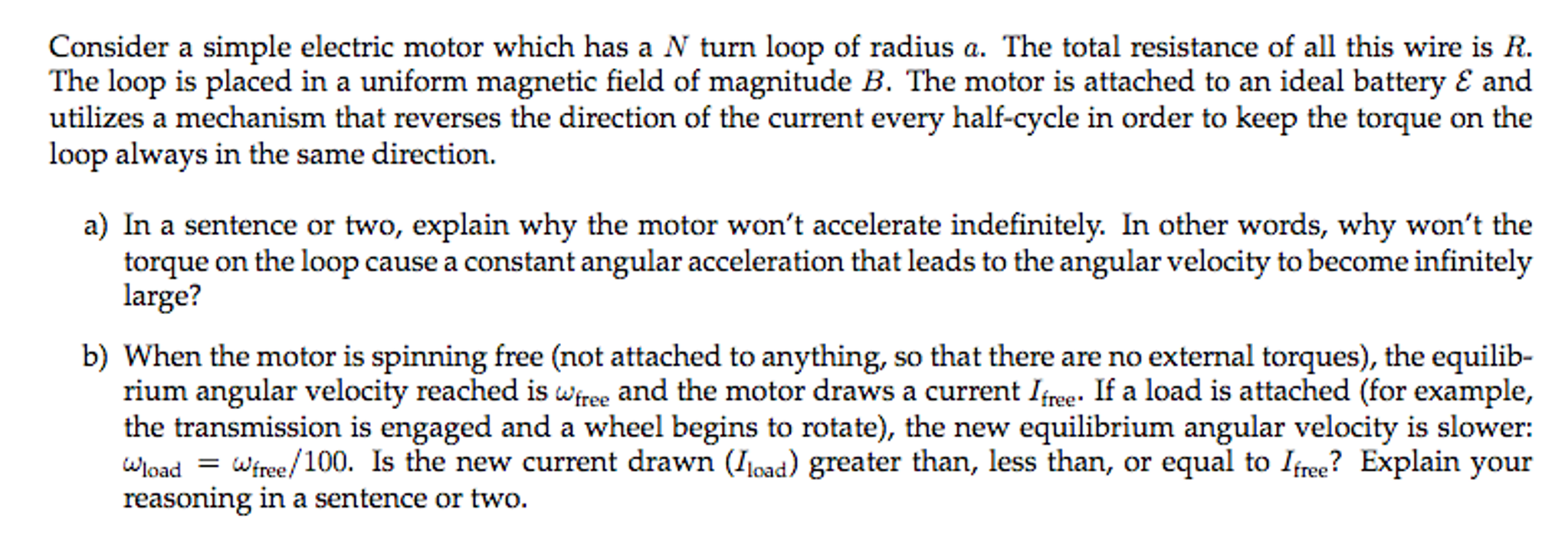 Solved Consider a simple electric motor which has a N turn | Chegg.com