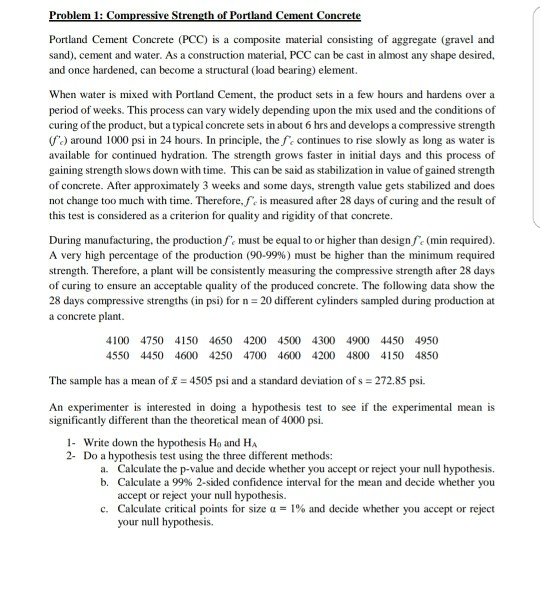 Solved Problem 1 ompressive Strength of Portland nt Concrete | Chegg.com
