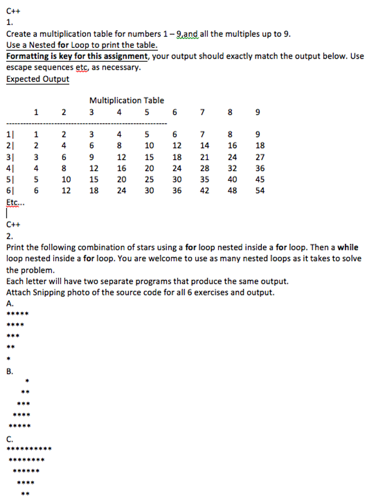 Solved Create a multiplication table for numbers 1 - 9, and | Chegg.com