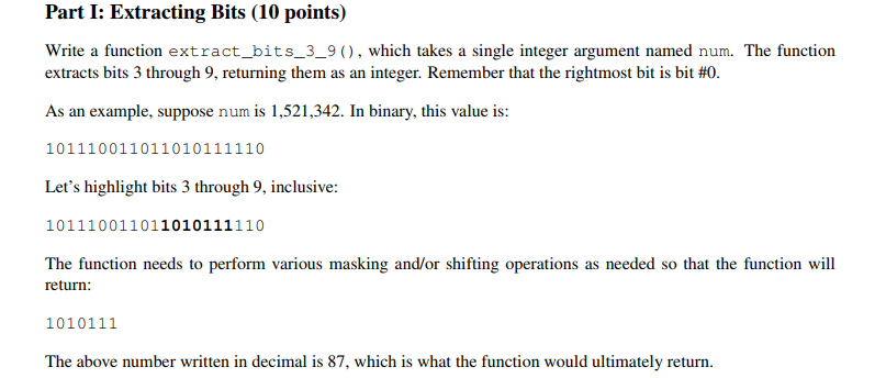 Solved Part I: Extracting Bits (10 points) Write a function | Chegg.com