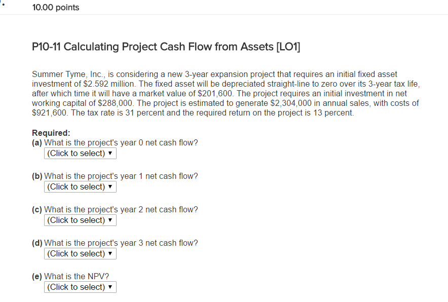 Solved P10-11 Calculating Project Cash Flow from Assets | Chegg.com