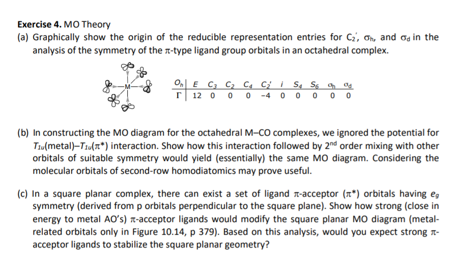 Exercise 4. MO Theory (a) Graphically show the origin