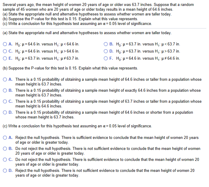 Solved Several Years Ago The Mean Height Of Women 20 Years Chegg