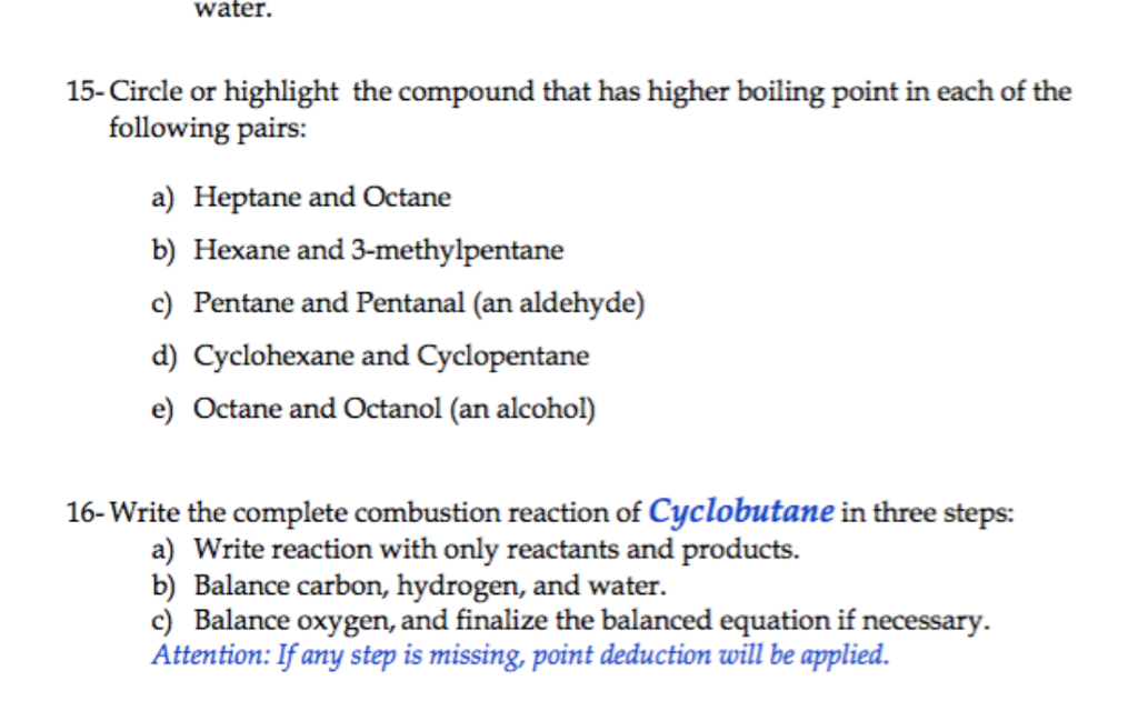 Solved water. has higher boiling point in following pairs