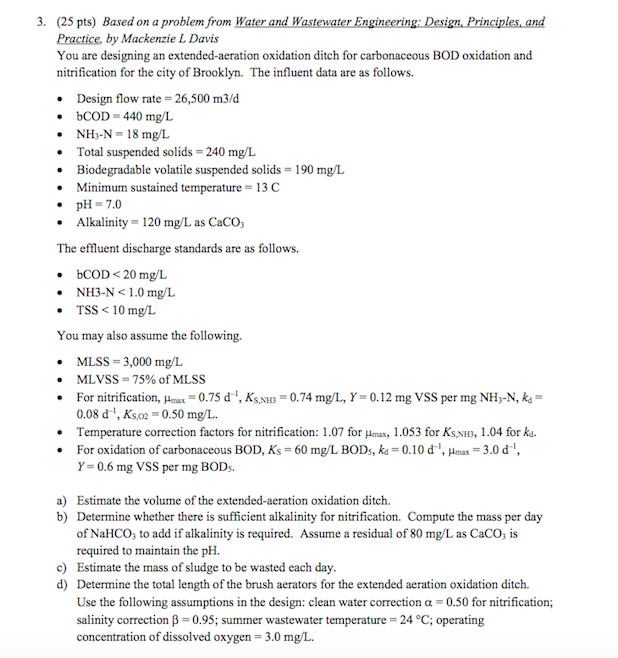 3.Based on a problem from Water and Wastewater | Chegg.com