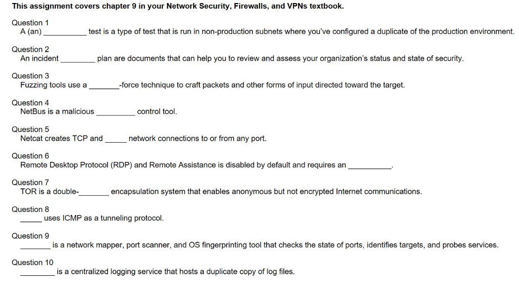 Solved This assignment covers chapter 9 in your Network | Chegg.com