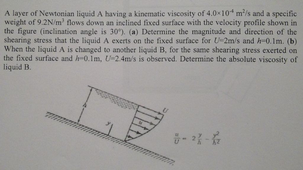 Solved A layer of Newtonian liquid A having a kinematic | Chegg.com