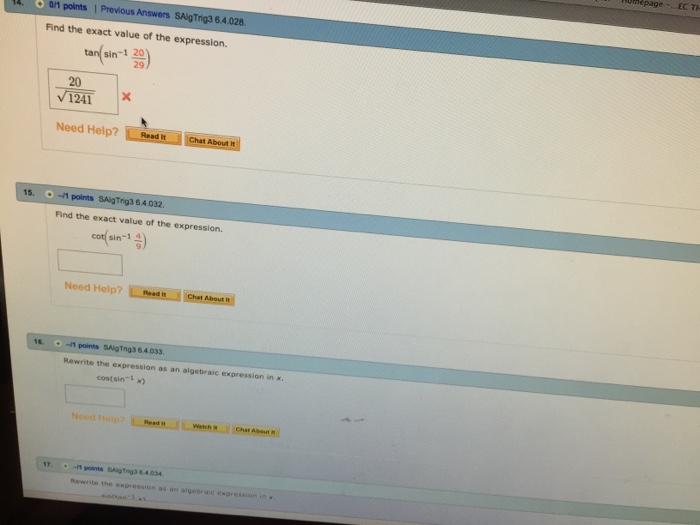 trig homework answers