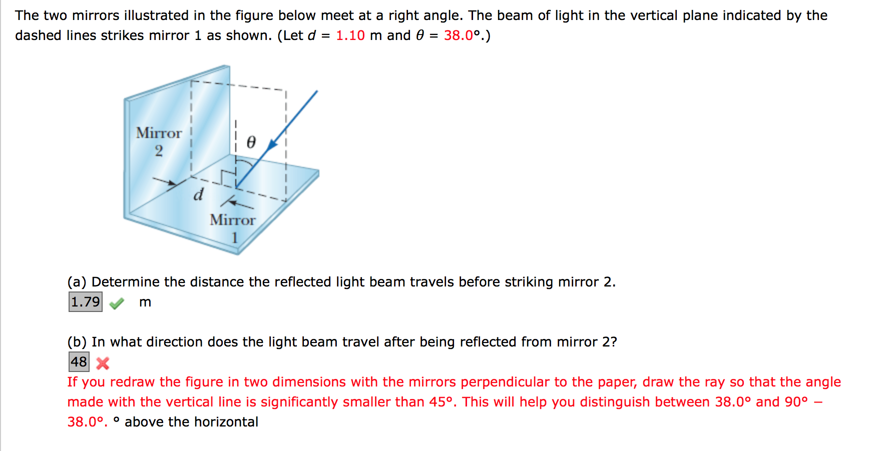 Solved The two mirrors illustrated in the figure below meet