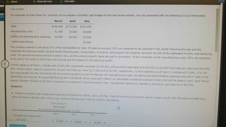 Solved Show Me How Calculator EBook Cash Budget The | Chegg.com