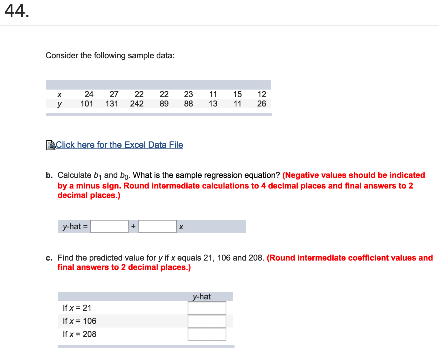 Consider The Following Sample Data: B. Calculate B_1 | Chegg.com