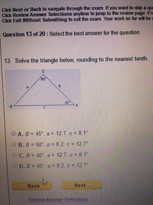 Solved 18. Solve The Triangle In The Figure Below. 50 A. B | Chegg.com