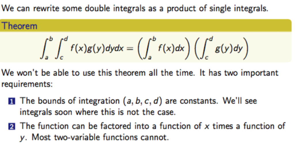 We can rewrite some double integrals as a product of chegg