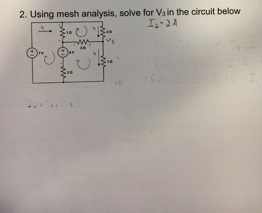 Solved 2. Using mesh analysis, solve for V3 in the circuit | Chegg.com