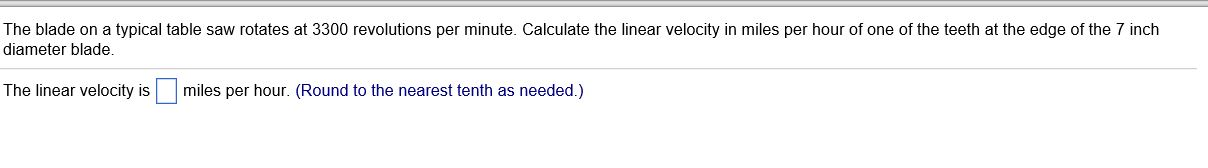 Solved The blade on a typical table saw rotates at 3300 | Chegg.com