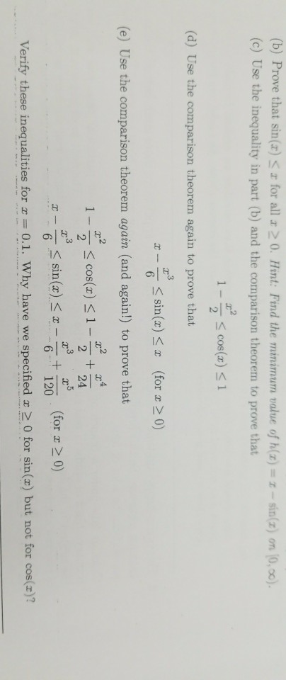 Solved (b) Prove that sin(zSエfor all圮0. Hint: Find the | Chegg.com