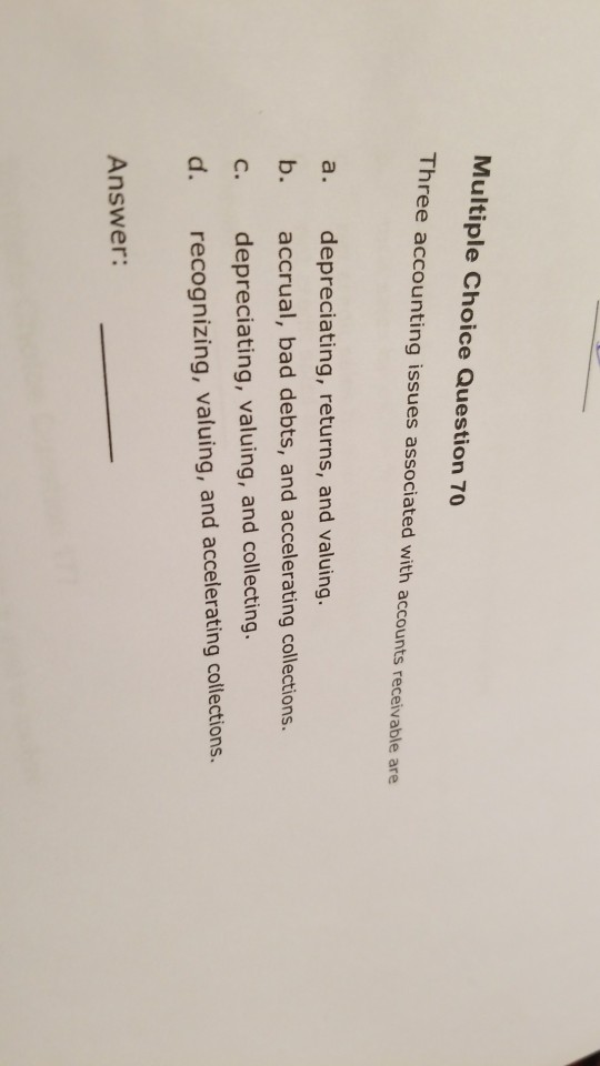 Solved Multiple Choice Question 70 Three accounting issues | Chegg.com