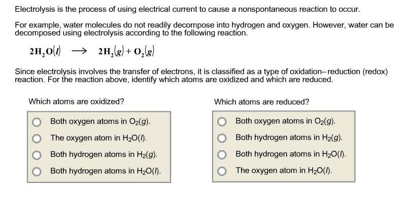 Solved Electrolysis Is The Process Of Using Electrical | Chegg.com