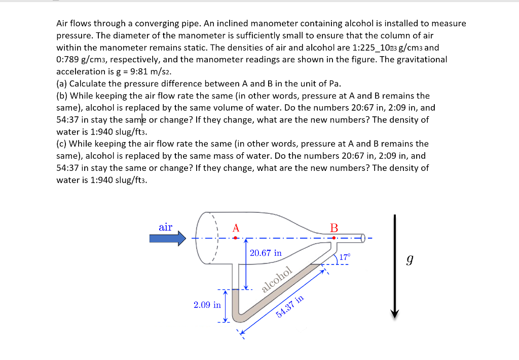 solved-air-flows-through-a-converging-pipe-an-inclined-chegg