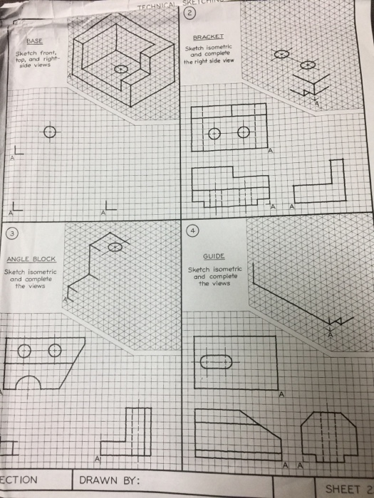 Solved BASE Sketch front top, and right-side views BRACKET | Chegg.com