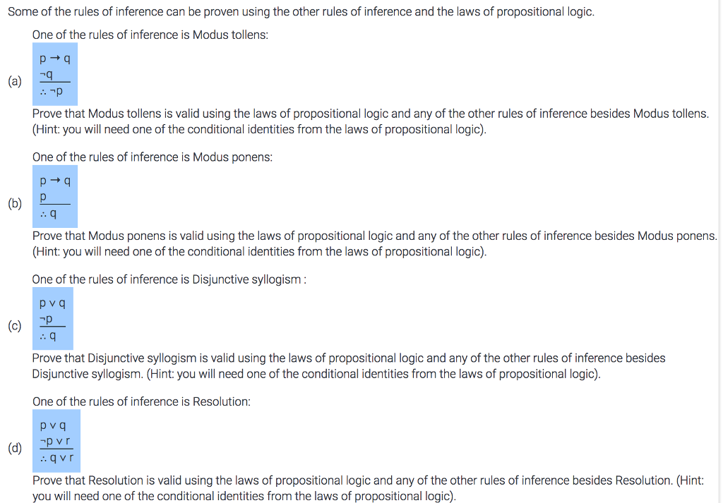 Solved Some Of The Rules Of Inference Can Be Proven Using | Chegg.com