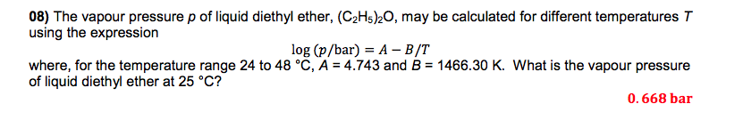 Solved 08 The Vapour Pressure P Of Liquid Diethyl Ether 8392