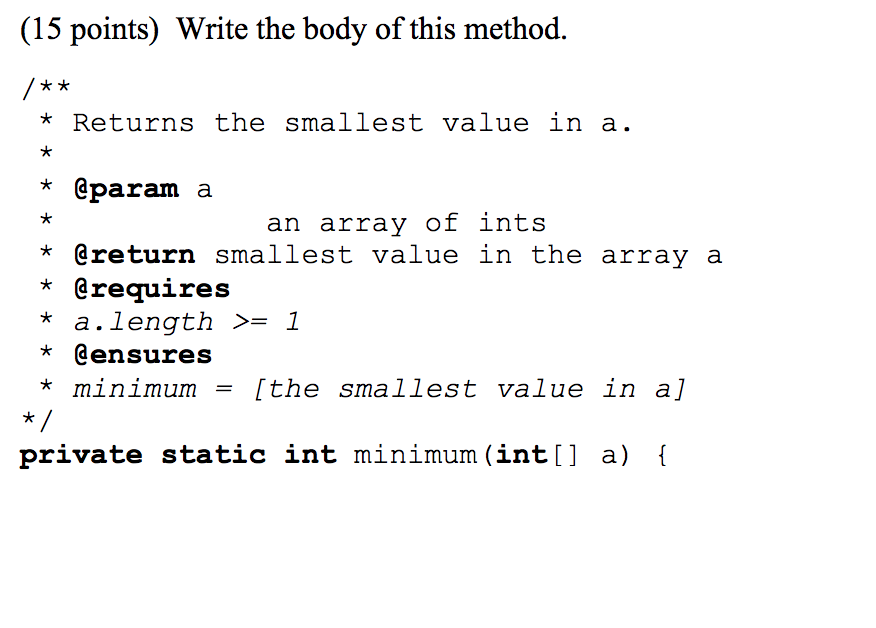 Solved Write the body of this method. | Chegg.com