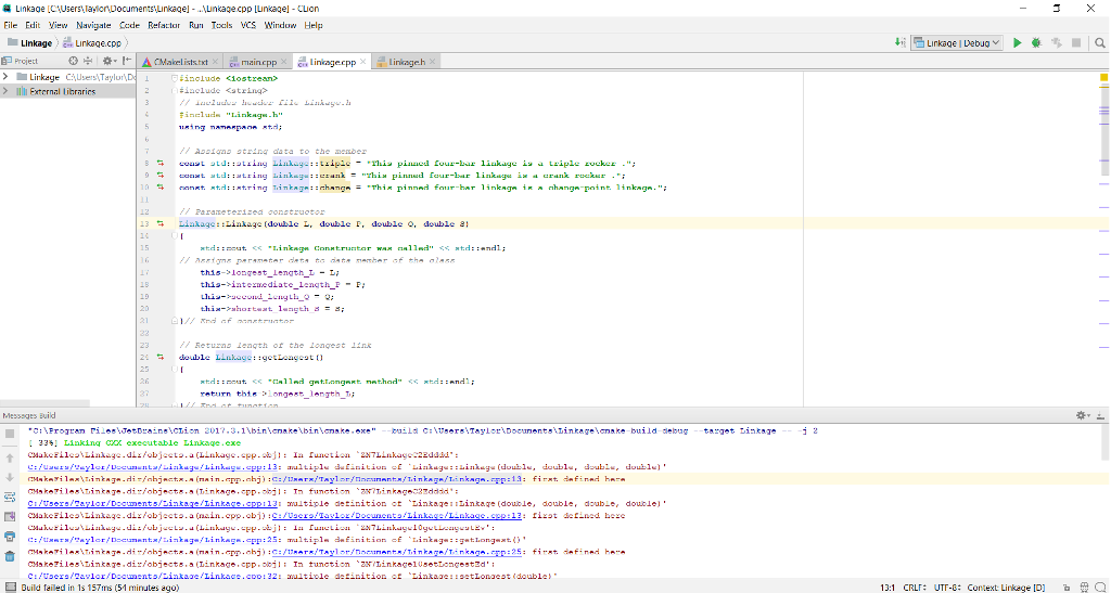 Solved Linkage CUsersaonpocumensLinkagel .unkage cpp | Chegg.com