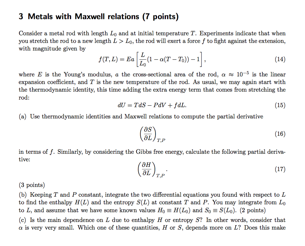 Solved 3 Metals With Maxwell Relations (7 Points) Consider A | Chegg.com