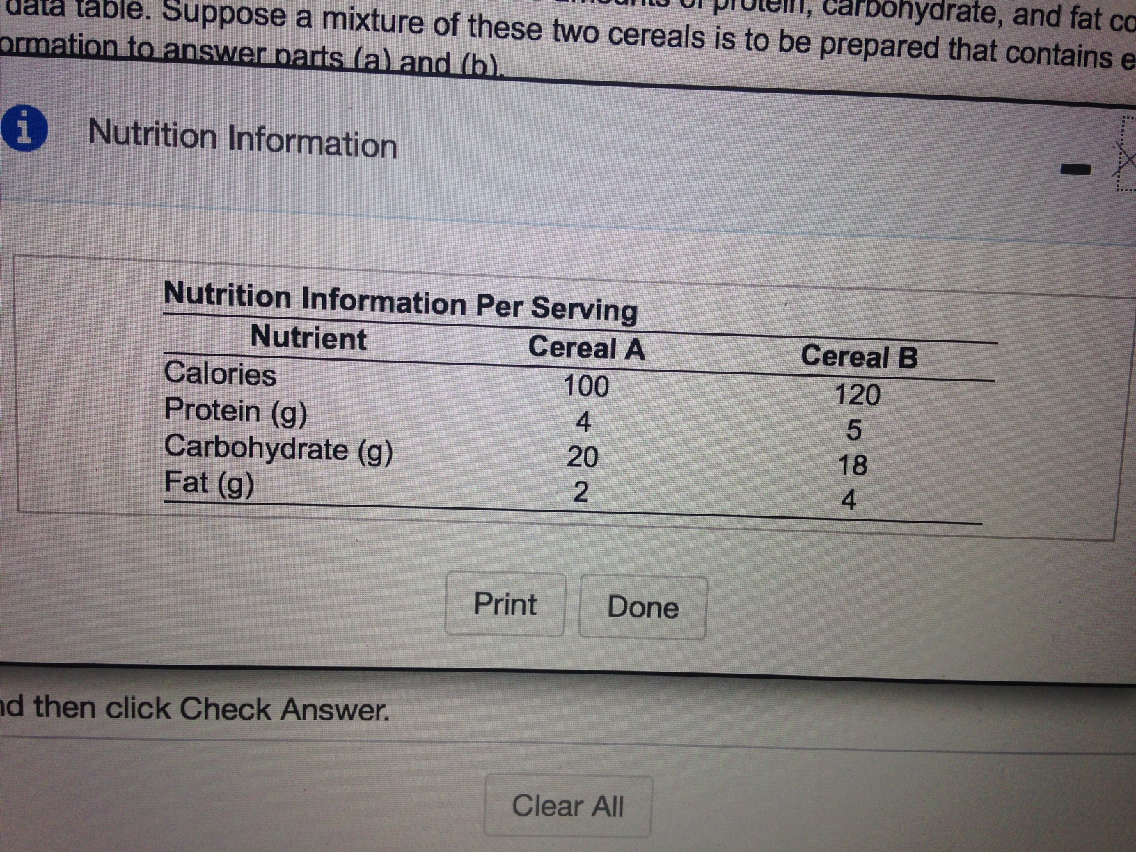 Solved The container of a breakfast cereal usually lists the