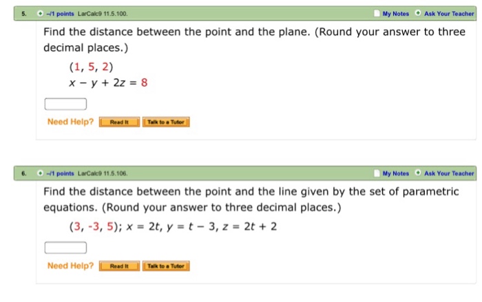 Solved Find the distance between the point and the plane. () | Chegg.com